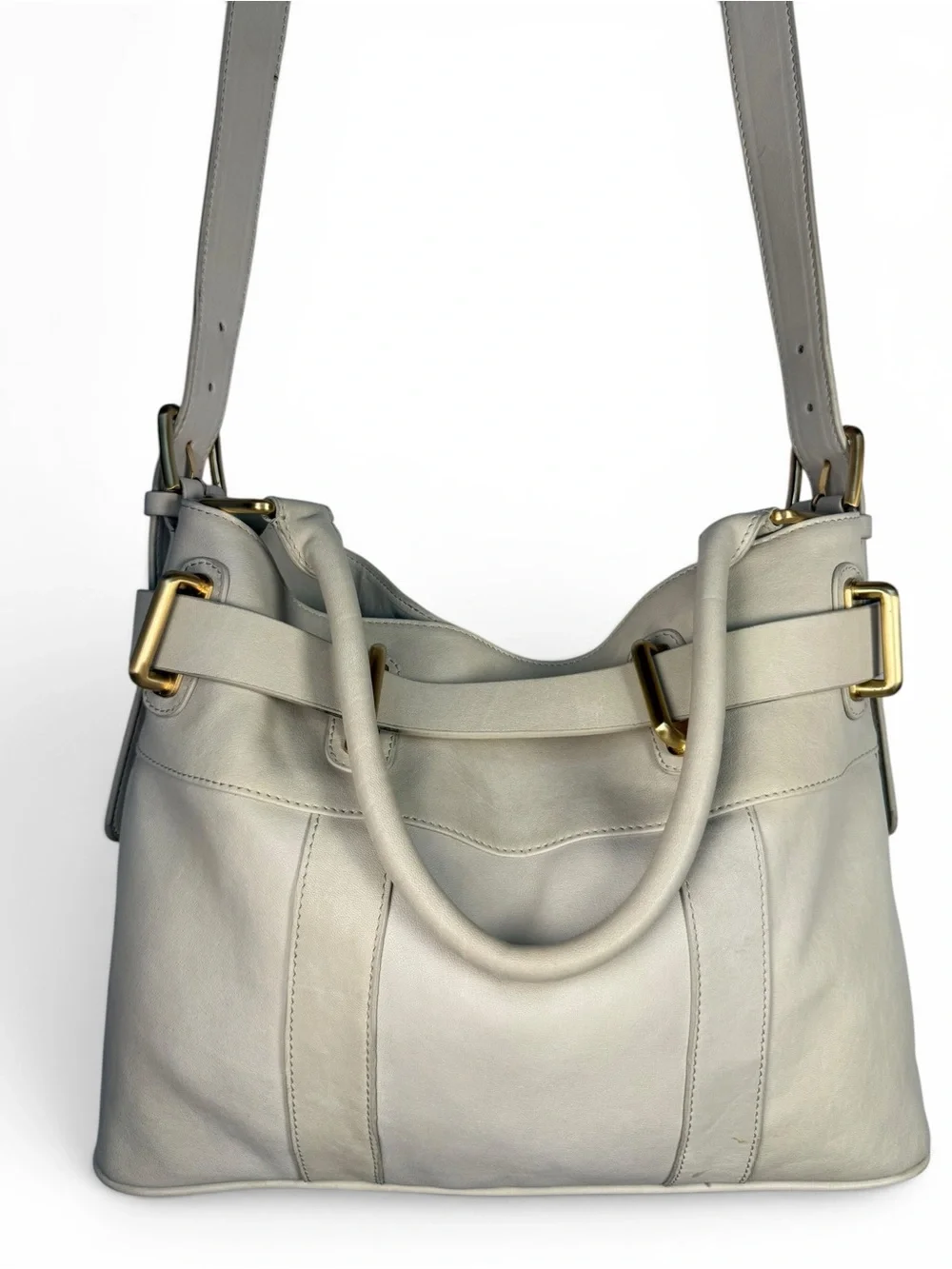 Charles David Cream Leather Buckle Shoulder Bag Convertible Tote Satchel